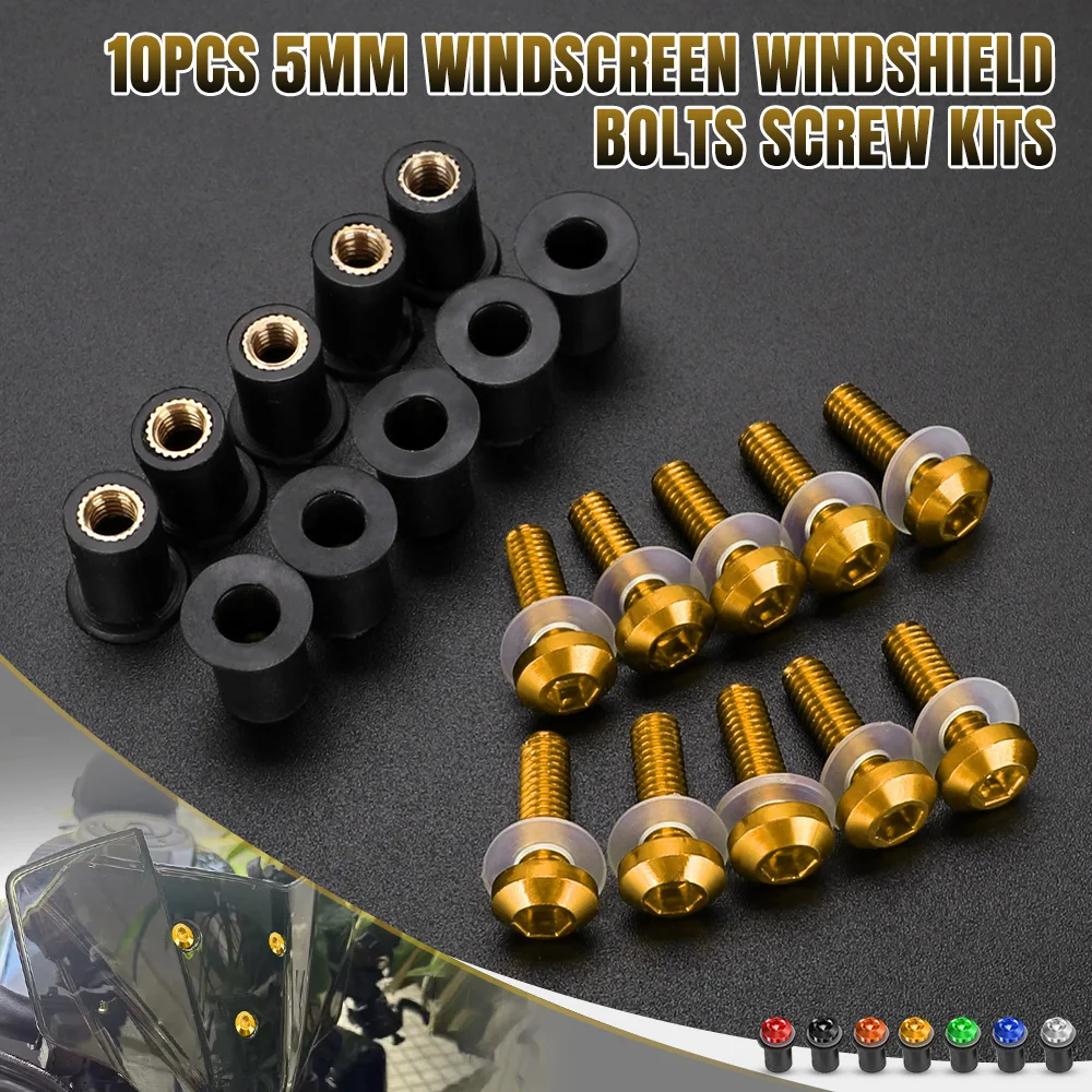 10PCS Motorcycle 5MM Windscreen Windshield Bolts Screw Kits For YAMAHA NMAX 125 150 155 NMAX155 NMAX125 N-MAX 125 2015 2016-2023