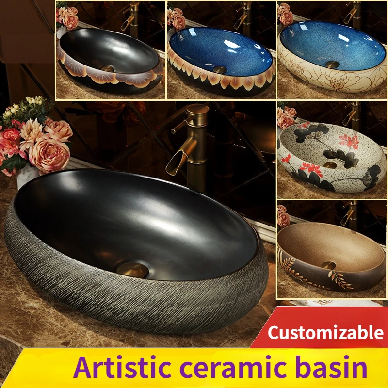 Table Basin Wash Basin Home Balcony Small Size Face Wash Inter-Platform Basin Ceramic Retro Mini Single Basin Art Basin