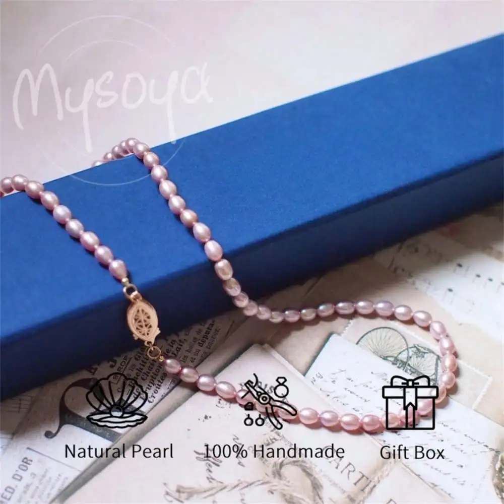 

MYSOYA розовое ожерелье из пресноводного жемчуга в форме риса 5-6 мм, жемчуг, подарочная коробка, подарок для нее, свадебные украшения, подарок на Рождество и день рождения
