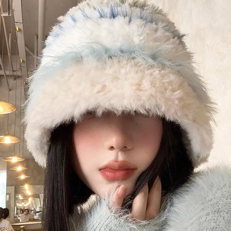 Dome Cap Plush Anti Cold Warm Ear Protection Knitted Hat Beanies Trendy Fashion Bucket Hat for Women