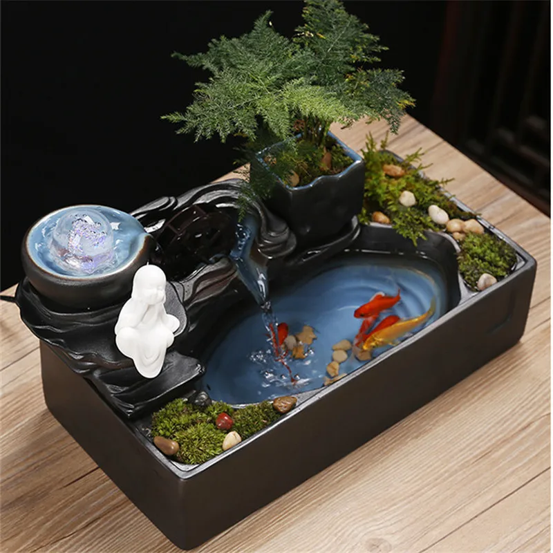 Ceramic Cat Water Fountain, Indoor Decor, Zen Drinker for Pet, Desktop Waterfall, Extravagant Ornaments, Spray Landscape, Pet