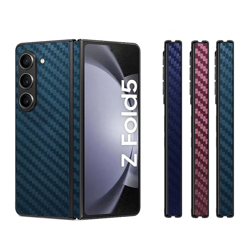 3D Discolored Carbon Fiber Phone Sticker For SAMSUNG Z Fold6 Fold5 5G Back + Hinge Film For Galaxy Z Fold 4 3 2 5G Decal Skin