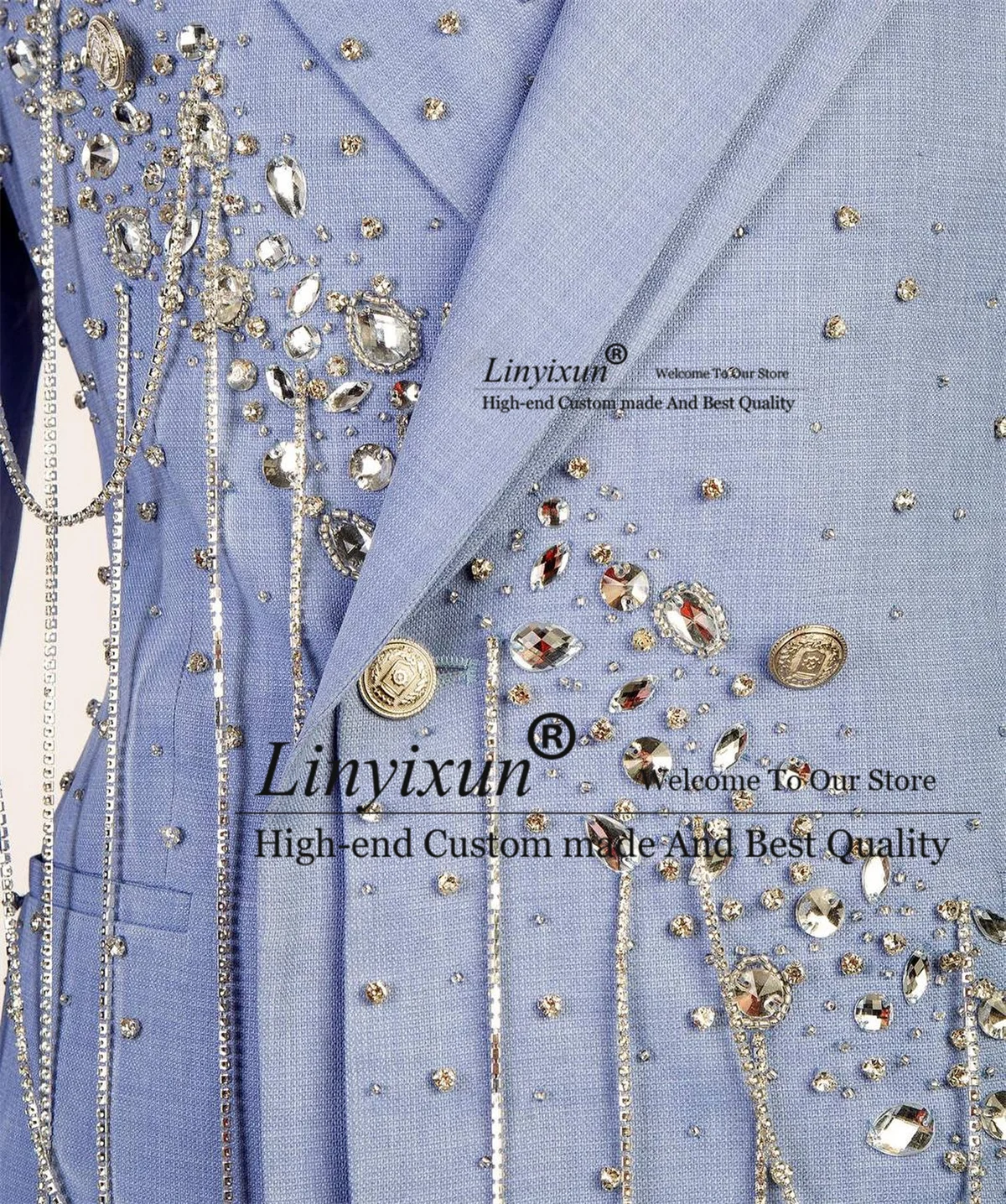 

Sparkly Embroidered Tuxedo Men Suits Luxury Beaded Male Prom Blazers Customized 3 Pieces Sets Wedding Party Costume Homme
