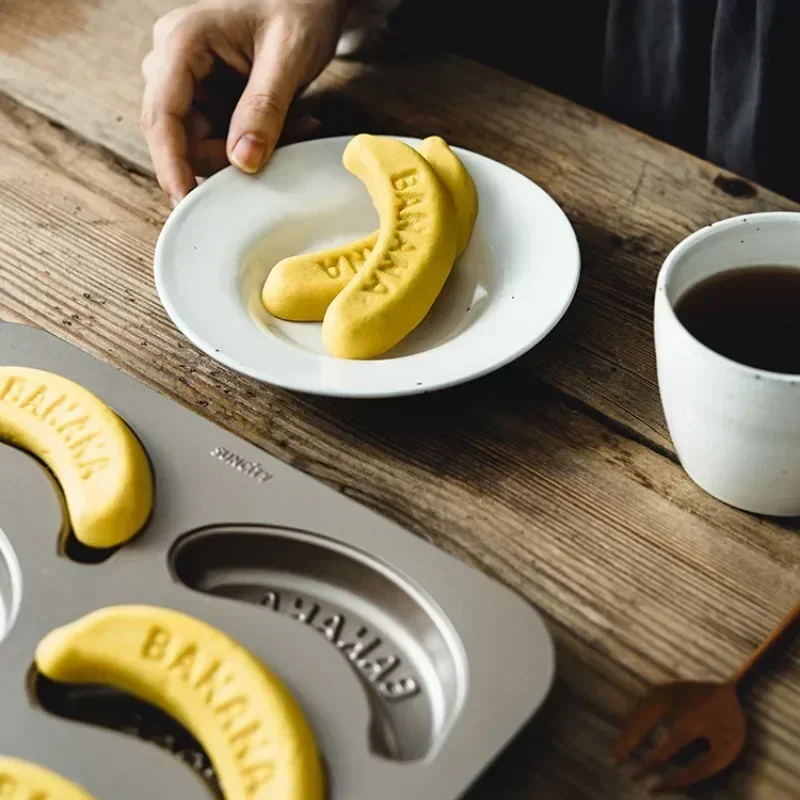 10-Cavity Banana Cake Mold Non-Stick Banana Shaped Pan for Muffin, Cookie, Chocolate, Mousse, French Dessert DIY Baking Tool