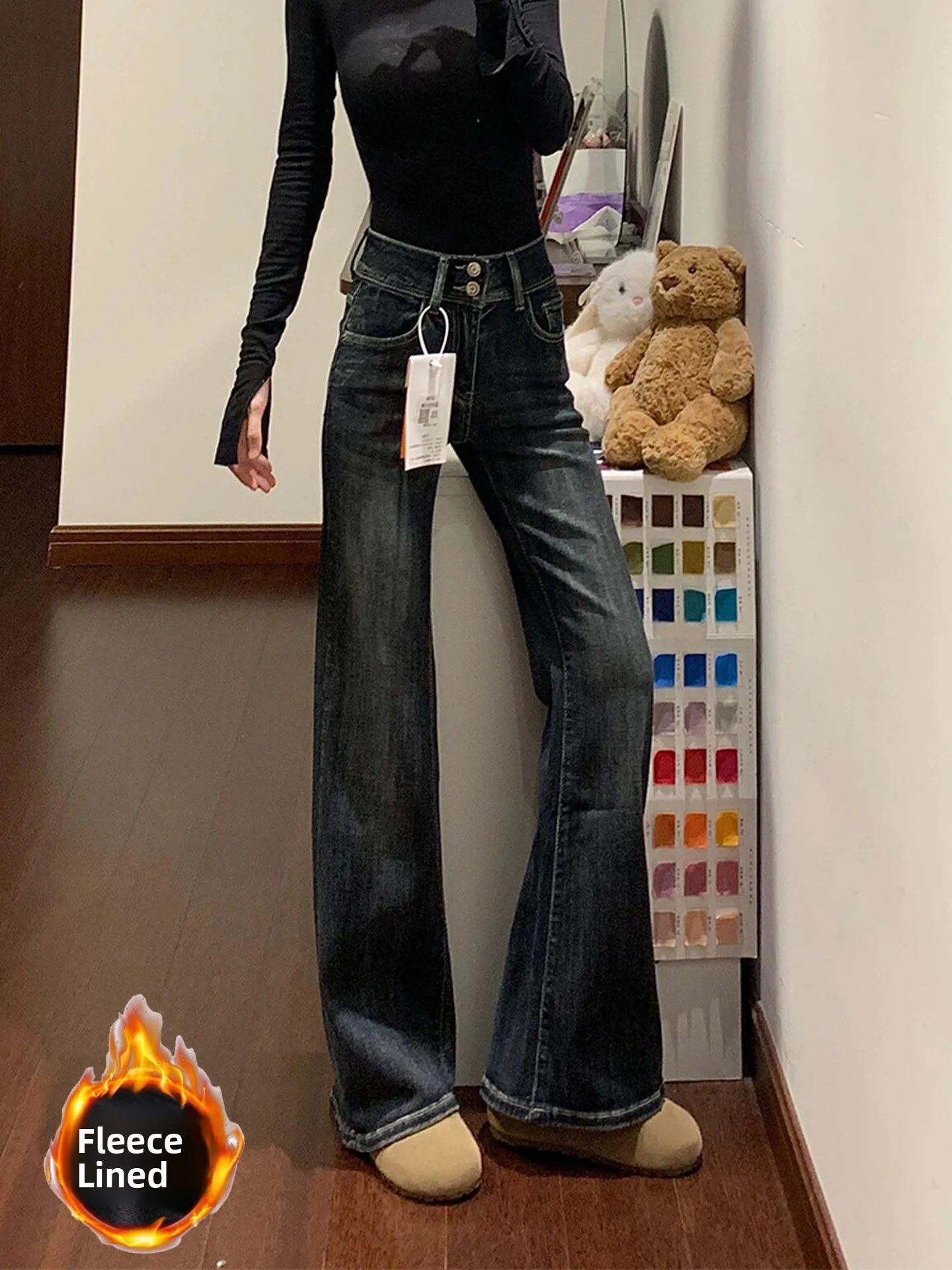 미국 스타일 슬림핏 부츠컷 스트레이트 레그 진 여성용 페어 에이프 디자인 센세이션 핫걸 가을 겨울 신상품