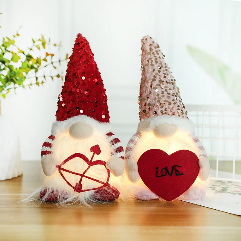 

Valentine's Day LED Gnome Decoration Plush Doll Valentine Gifts Wedding Chrismas Party Home Decors Birthday Anniversary Supplies