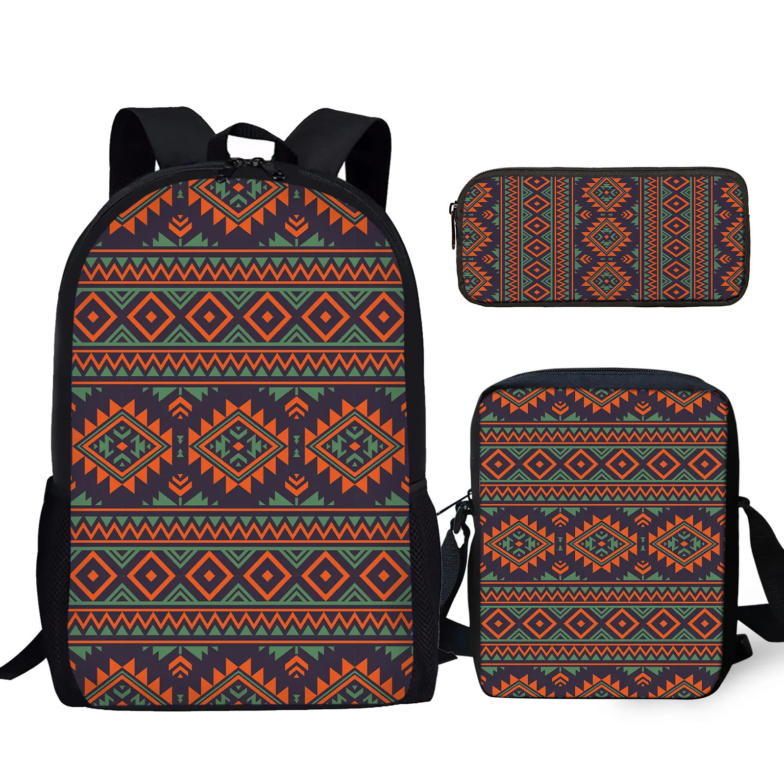 Kleurrijke Amerikaanse Tribal Print Verstelbare Schouderriem Grote Capaciteit Rugzak Messenger Bag Student Terug Naar School Cadeau Tas