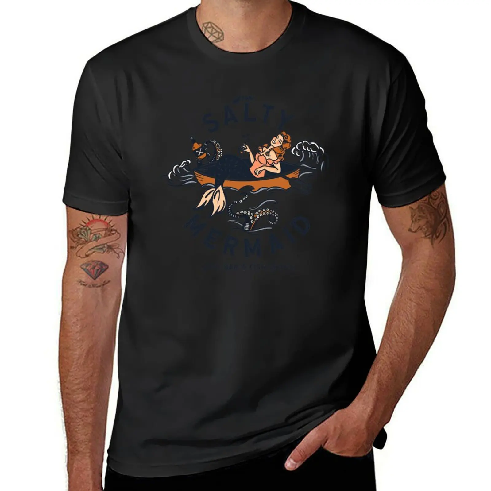 The Salty Mermaid Dive Bar & Fish Shack Cool Retro Mermaid Travel Design T-Shirt oversizeds mens t shirt graphic