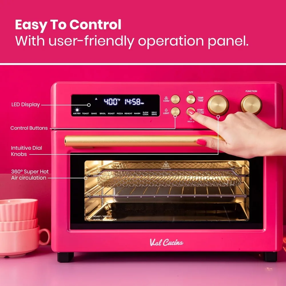 Limited Edition Happy Pink Infrared Heating Air Fryer Toaster Oven, Extra Large Countertop Convection Oven 10-in-1 Combo