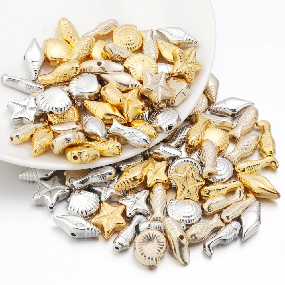 Apx 65pcs Starfish Sea Shell Beads CCB Beads Marine Animals Loose Beads  For Jewelry Making Bracelet Necklace DIY Accessories