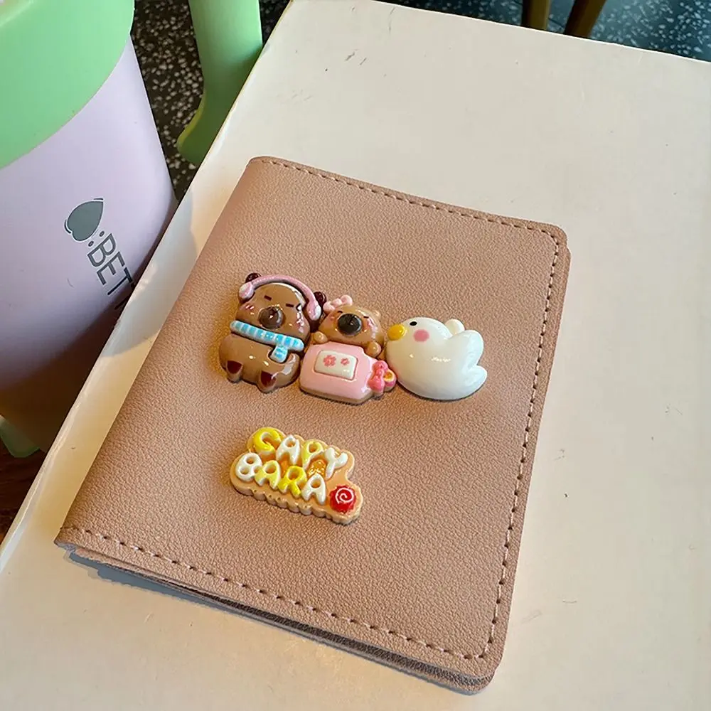 Exquisite Capybara Card Storage Bag PU Leather Push-button Type Car Key Bag Bus Card Organizer for Children Women Student