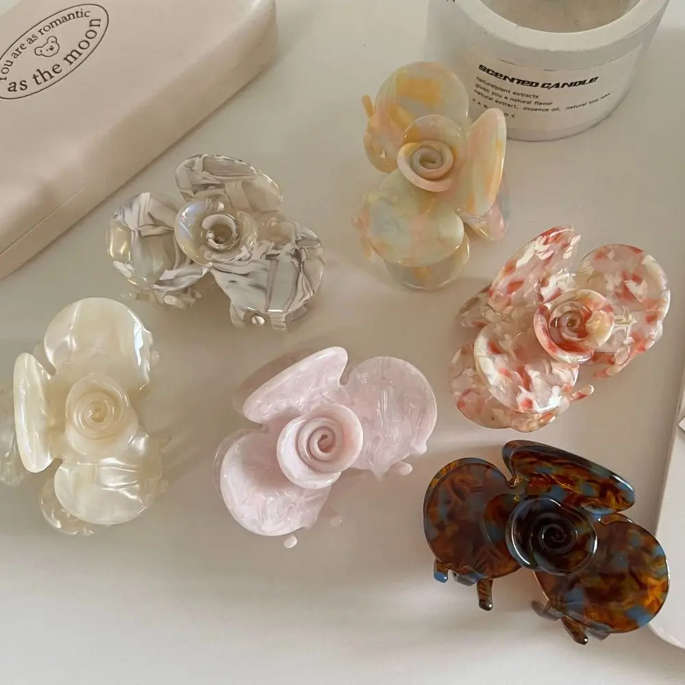 Cute French Style Flower Hair Claw Colorful Medium Size Acetic Acid Hair Clip Headwear Korean Style Camellia Hairpin Travel