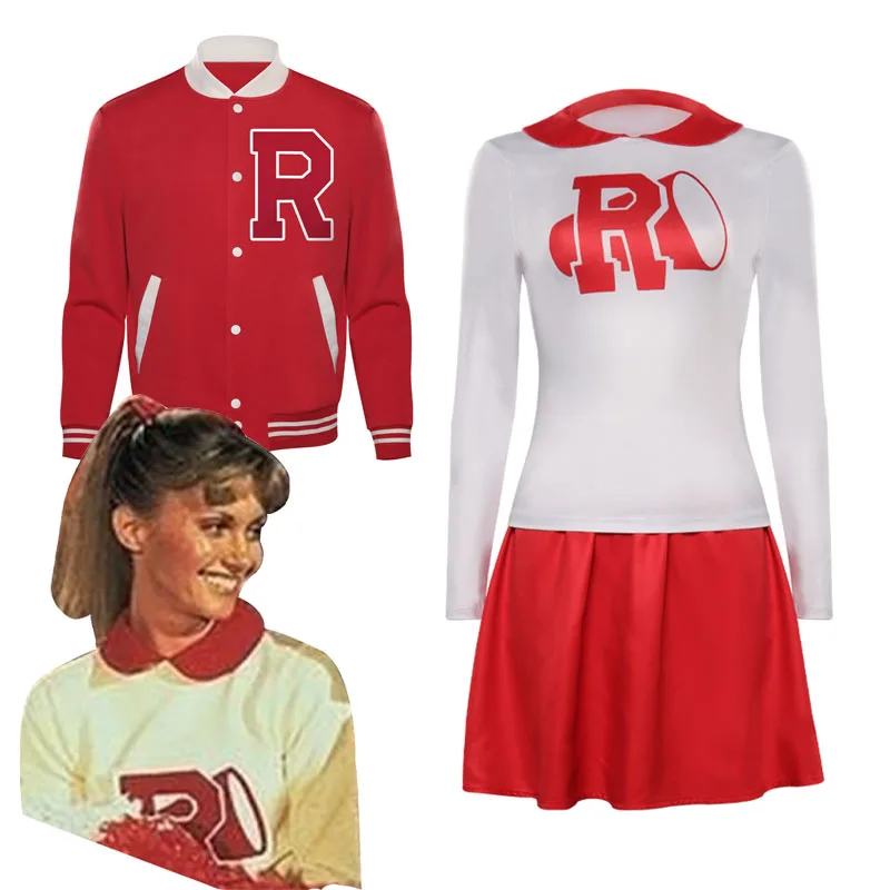 

Grease: Rydell High Pinklady Cheerleader Cosplay Costume Sportswear Top Skirt Coat Women Halloween Carnival Party Disguise Suit