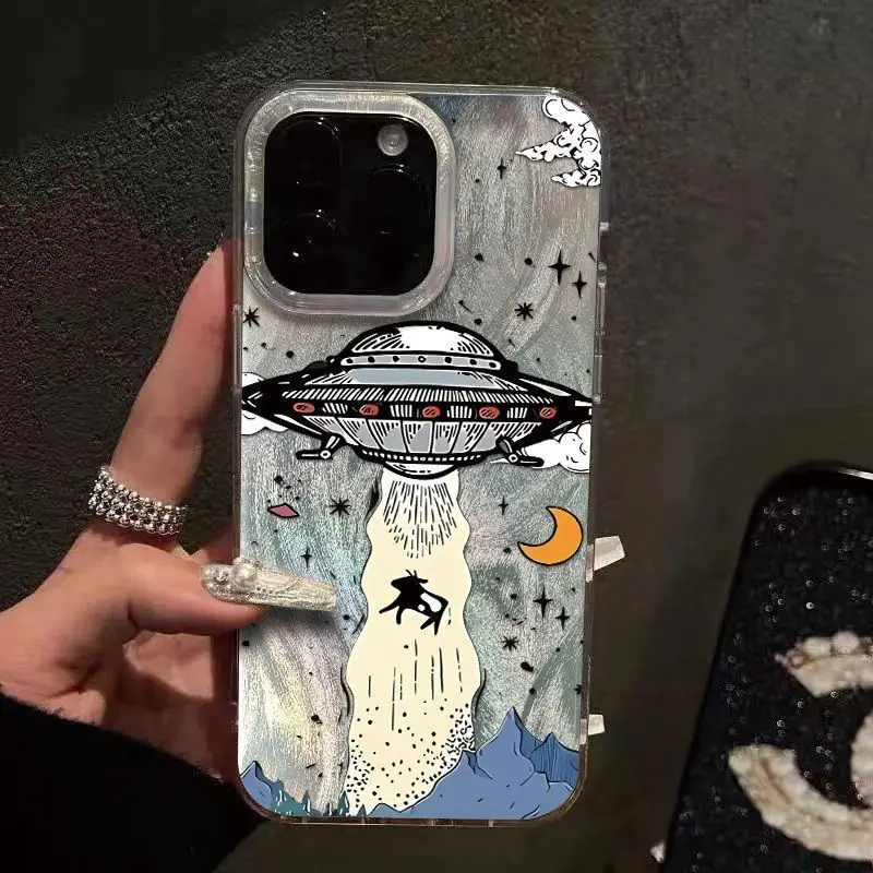 

Супер крутой чехол для телефона с граффити НЛО для iPhone 17 16 15 14 13 12 11 Pro Max XR XS MAX 7 8 PLUS Air INS с защитой от сотрясений лазерного чехла