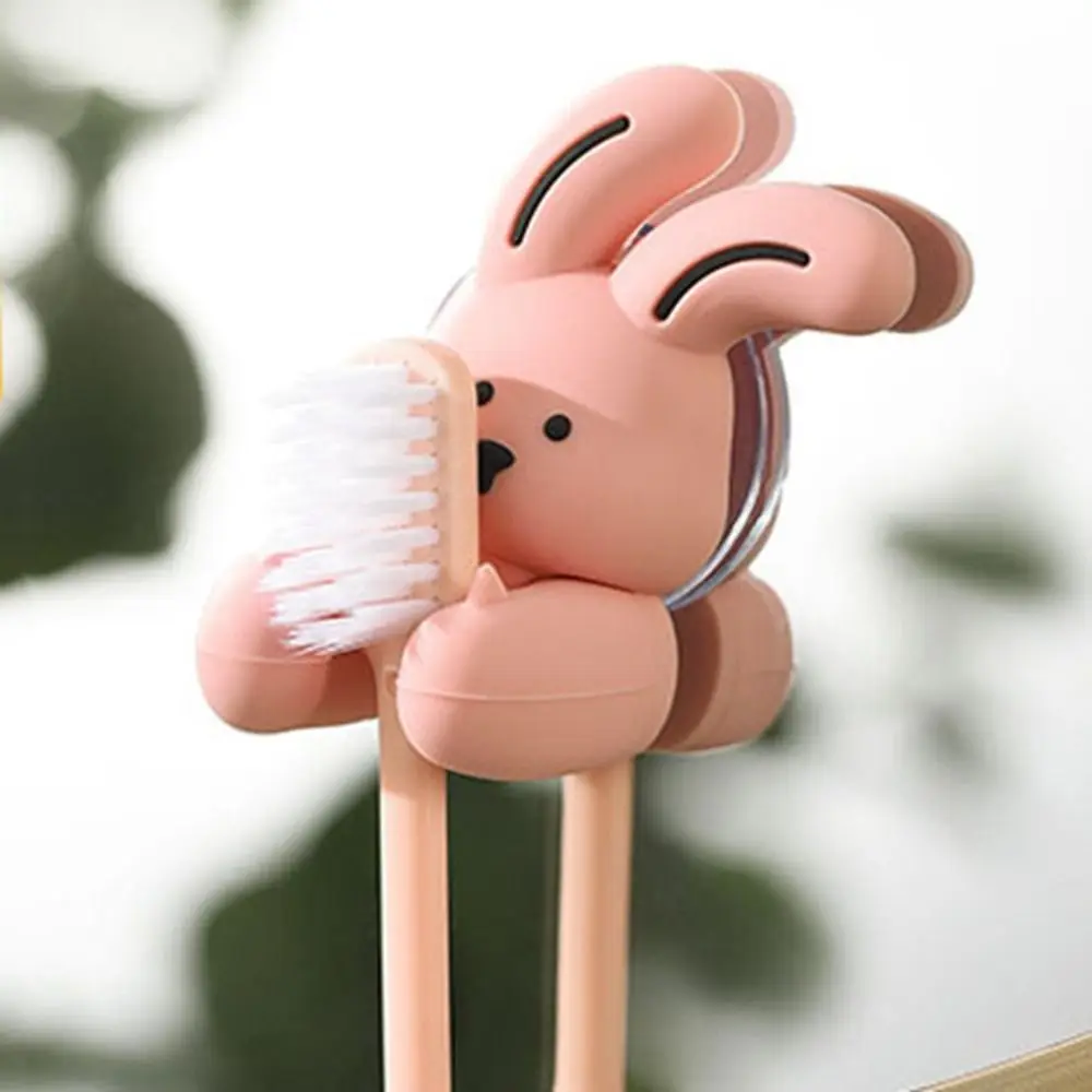 Cute Silicone Bunny Toothbrush Holder Wall-mounted Cartoon Shaver Wire Storage Hook Suction Cup Sundries Storage Rack Home