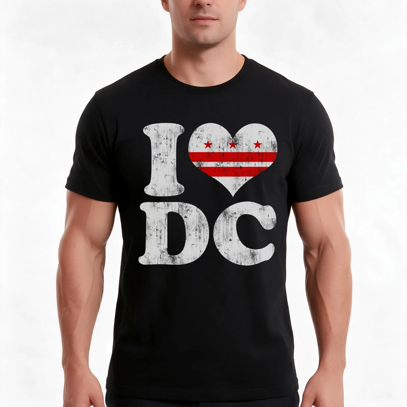 I Heart Flag of Washington D.C. T-Shirt, Summer Casual Cotton Tee, Oversized Streetwear Tops, Vintage Graphic Print, 100% Cotton