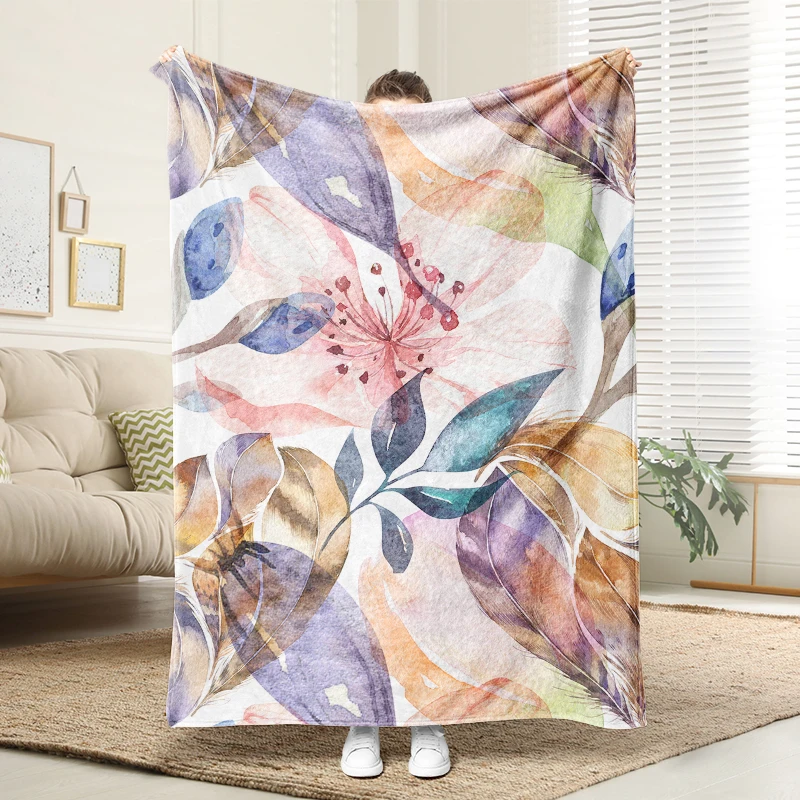 

Watercolor Flower Flannel Blanket Fluffy Cozy Throw Children Adult Nap Blankets Bedding Sofa Blanket for Party Home Decorations