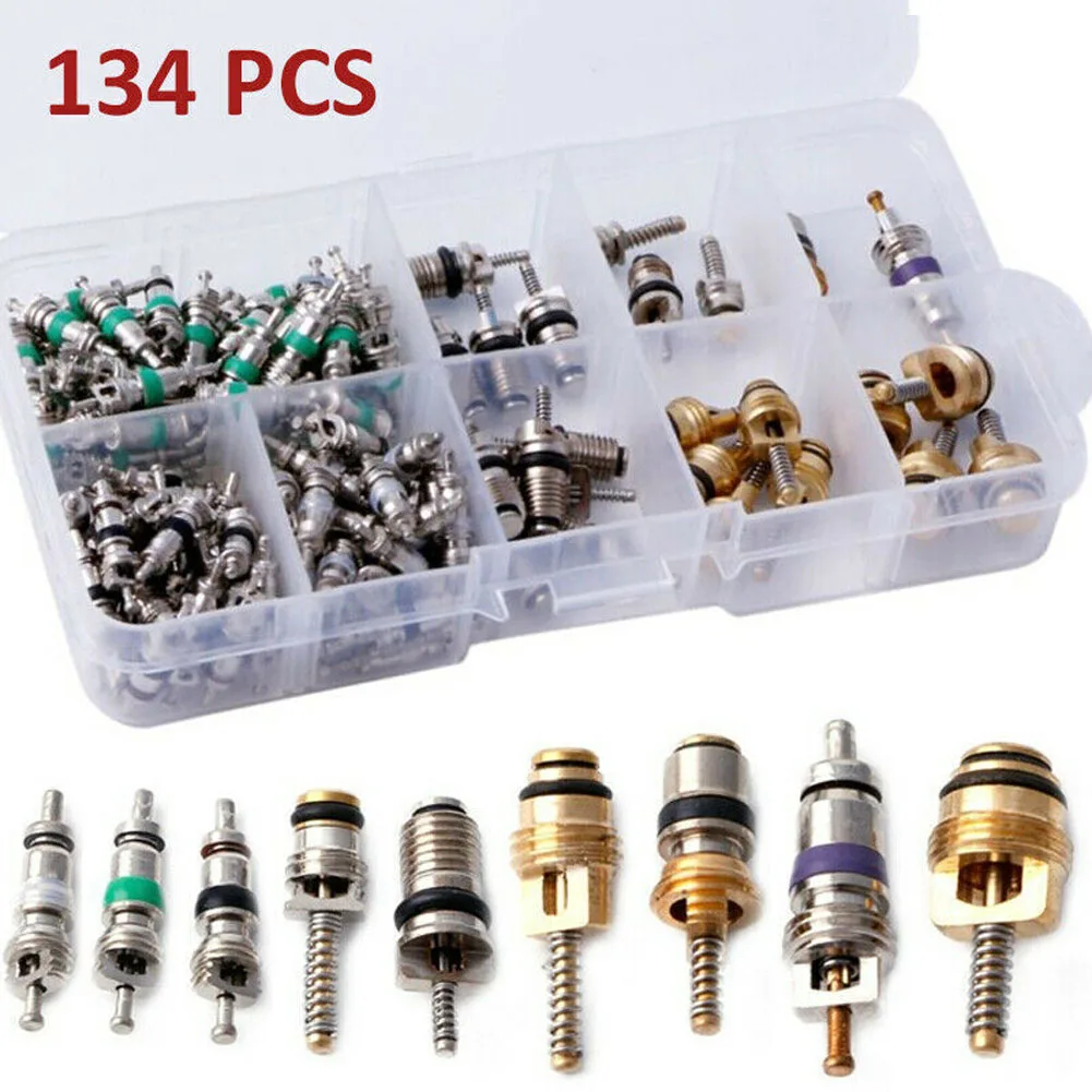 

134Pcs/set Car Air Conditioner Valve Cores Assortment A/C Shrader Valve Core & Tool R134A Valves Kit Auto Accessories