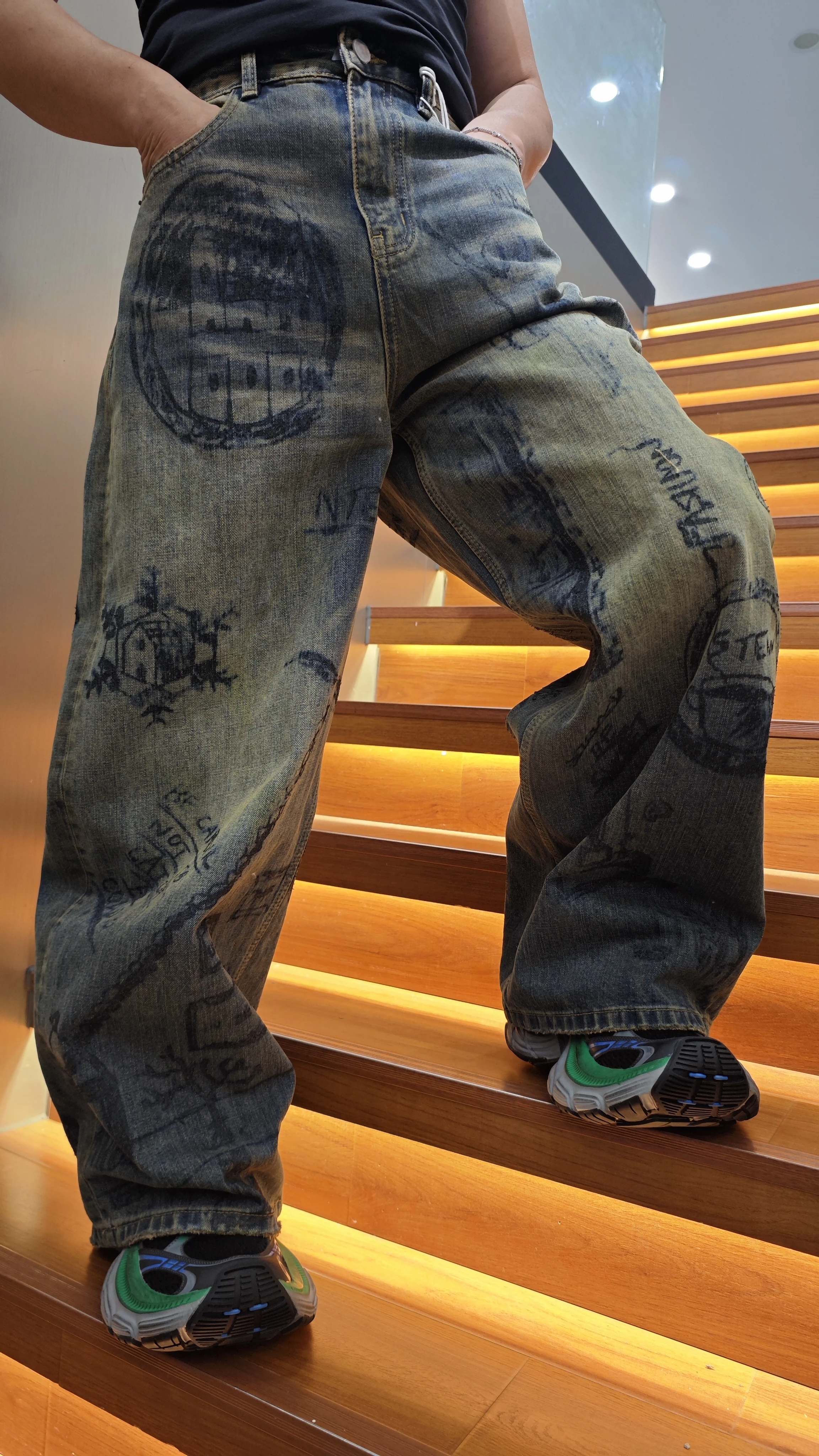 

Джинсы AL502 BLCG с высокой талией, свободного кроя, из плотного денима, унисекс, модные и стильные