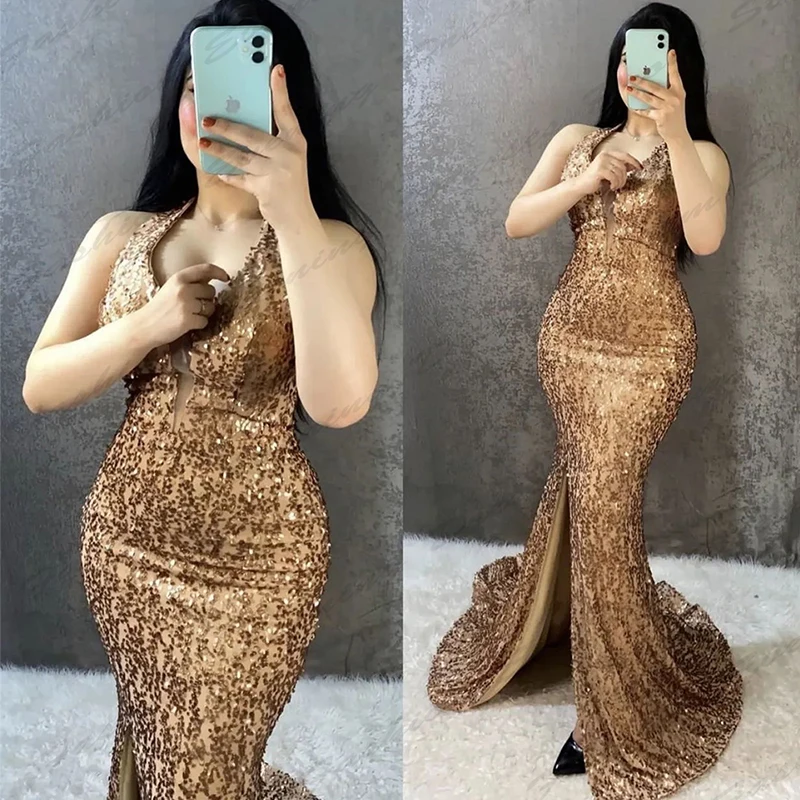 Fashion Evening Dresses Beading Formal Off The Shoulder Sleeveless High Slit Simple Slimming Mopping Party Prom Gowns For Women