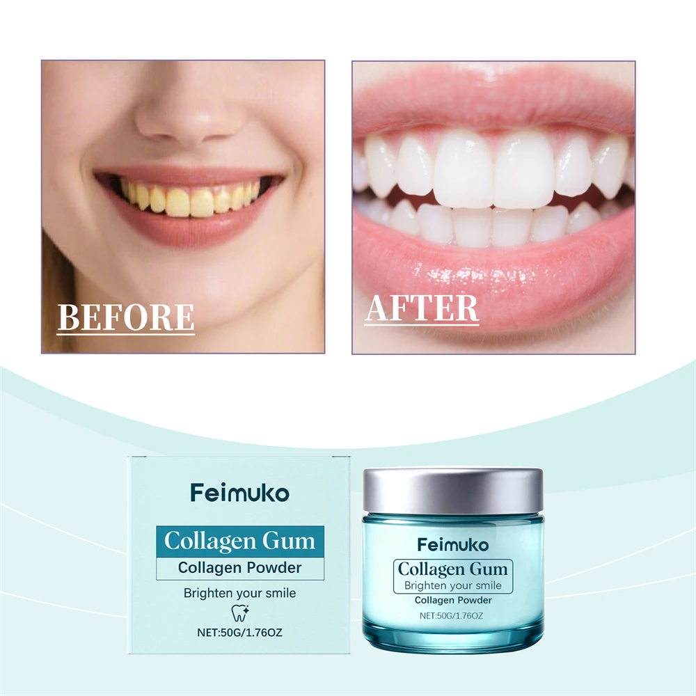 

Коллагеновый зубной порошок Feimuko для глубокой очистки: попрощайтесь с желтыми зубами, освежите дыхание, создайте пышную пену, порошок для ежедневной чистки зубов