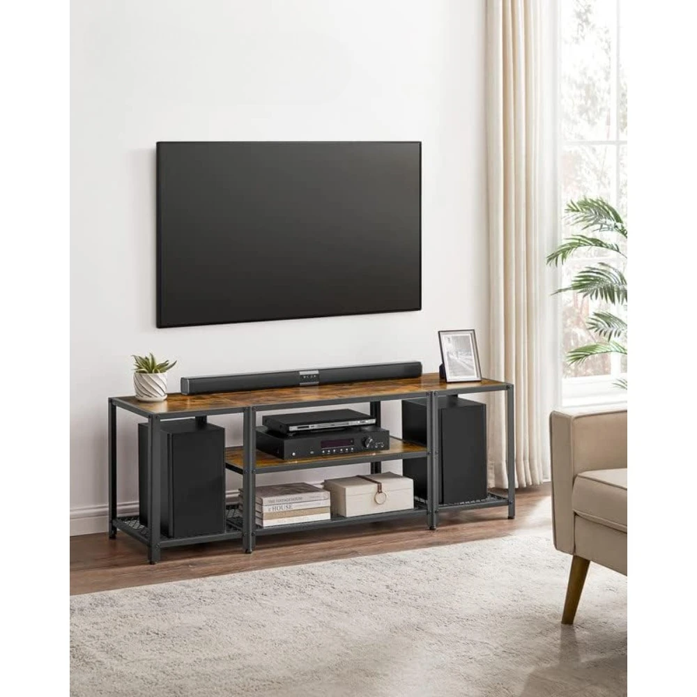 Modern TV Stand for TVs up to 65 Inches, 3-Tier Entertainment Center, Industrial TV Console Table with Open Storage Shelves