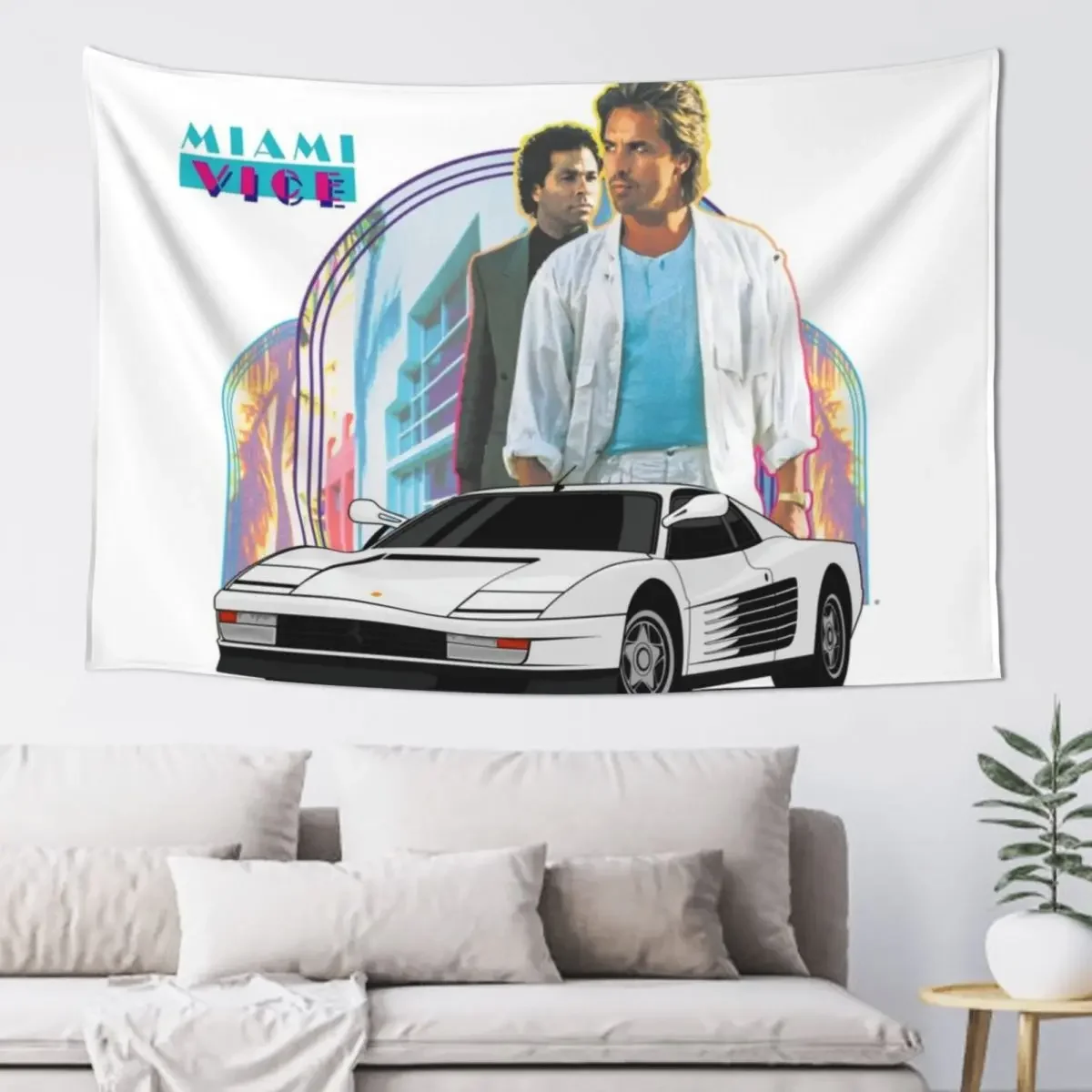 

Miami Vice - Testarossa Tapestry Kawaii Room Decor Wall Hanging Decor For Bedroom Room Decore Aesthetic Tapestry