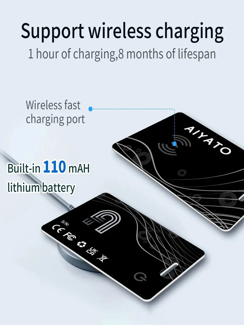 AIYATO Wallet Location Tracker Wallet Card Finder Wireless Charging GPS Smart Tag Work with Apple Find My APP Tags for IOS Bags