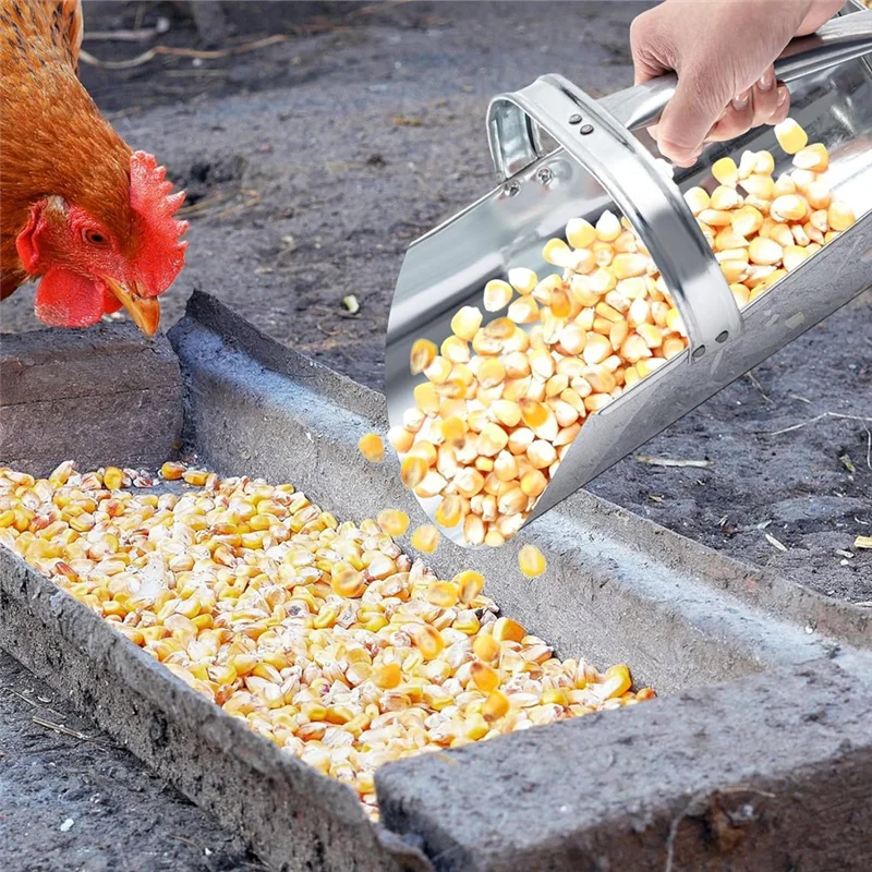 

2Pcs Metal Feed Grain Scoop For Livestock 2 Sizes Heavy Duty Stackable Horse Feed Scoop With Handle For Gardening Farms Silver