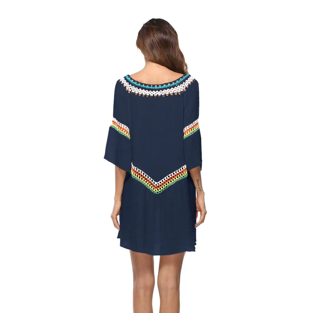 ชุดเดรสเย็บมือฤดูร้อนของผู้หญิงสไตล์ยุโรปและอเมริกาเสื้อชายหาดกันแดด A1908