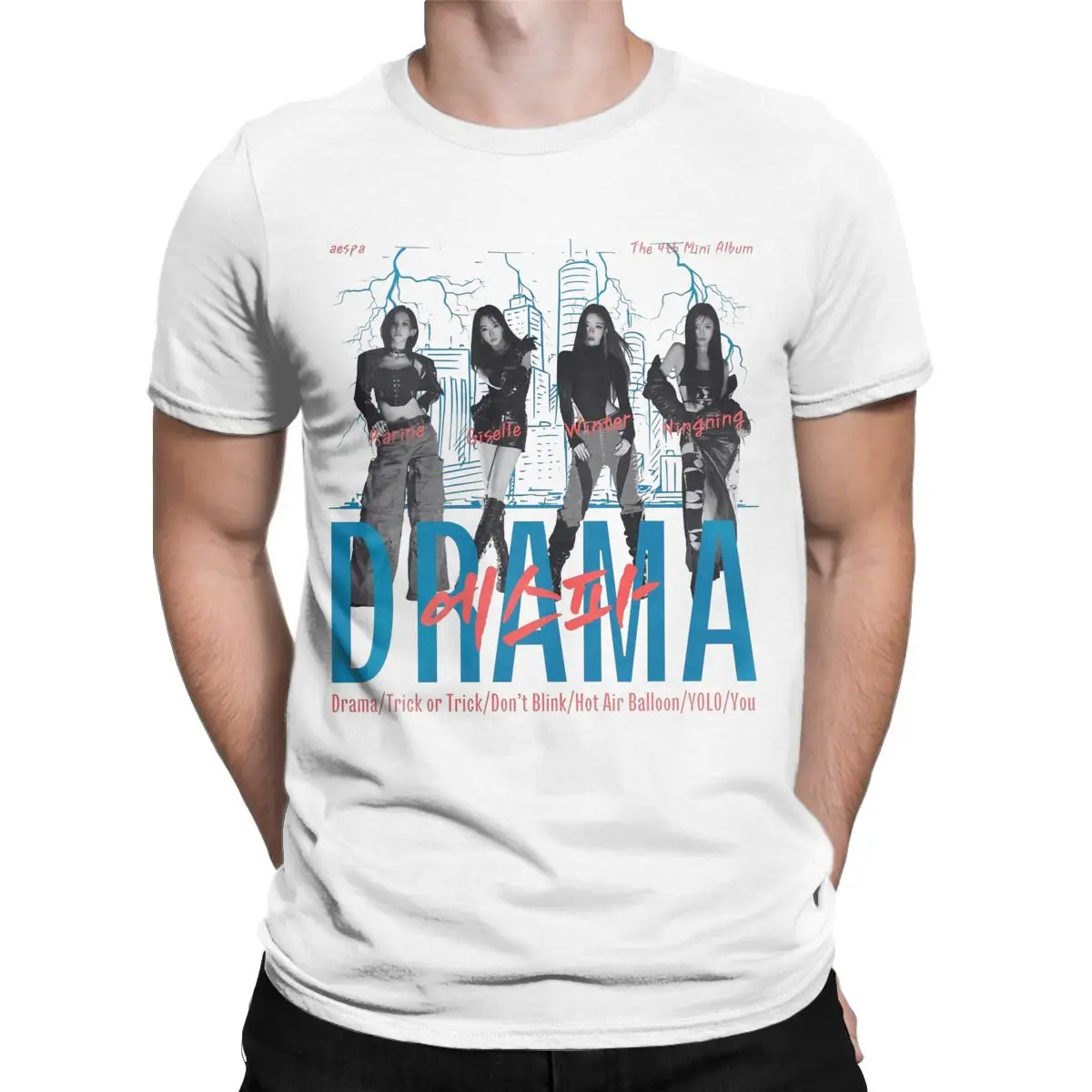 Men T-Shirts Aespas Drama Vintage Cotton Tees Short Sleeve T Shirts O Neck Clothing Graphic