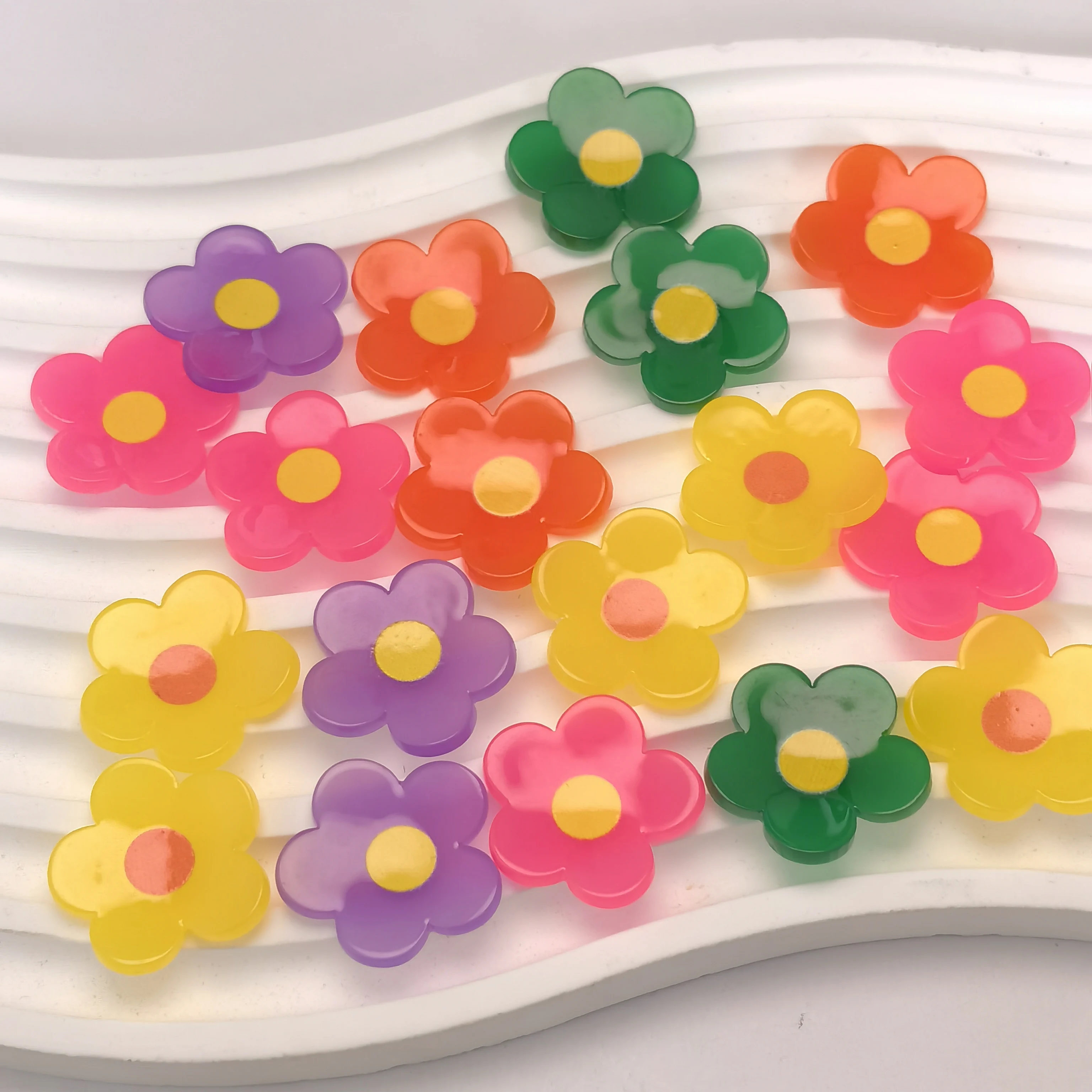 Jelly Colors Flowers Flat Back Acrylic Beads Kids Children Hair Clip Accessories Material Scrapbook DIY Clothing Craft Supplies