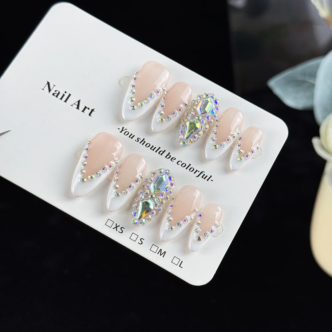 10pcs High-end Simple and elegant style, hand-painted V-shaped design, three-dimensional set of diamonds, and point diamond hand view 4
