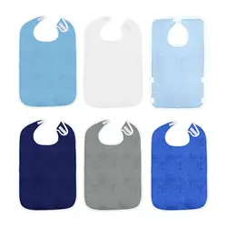 3x Adult Terry Bibs Reusable Machine Washable Clothing Protectors Large Adult Feeding Bibs for Elderly Unisex Men Seniors Women