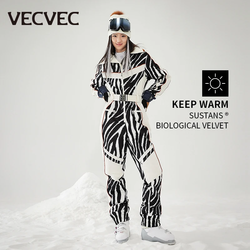 VECVEC Loose Ski Breathable Suit Women\'s Ski Suit Ski Suit Windproof Waterproof Integrated Bib Ski Suit