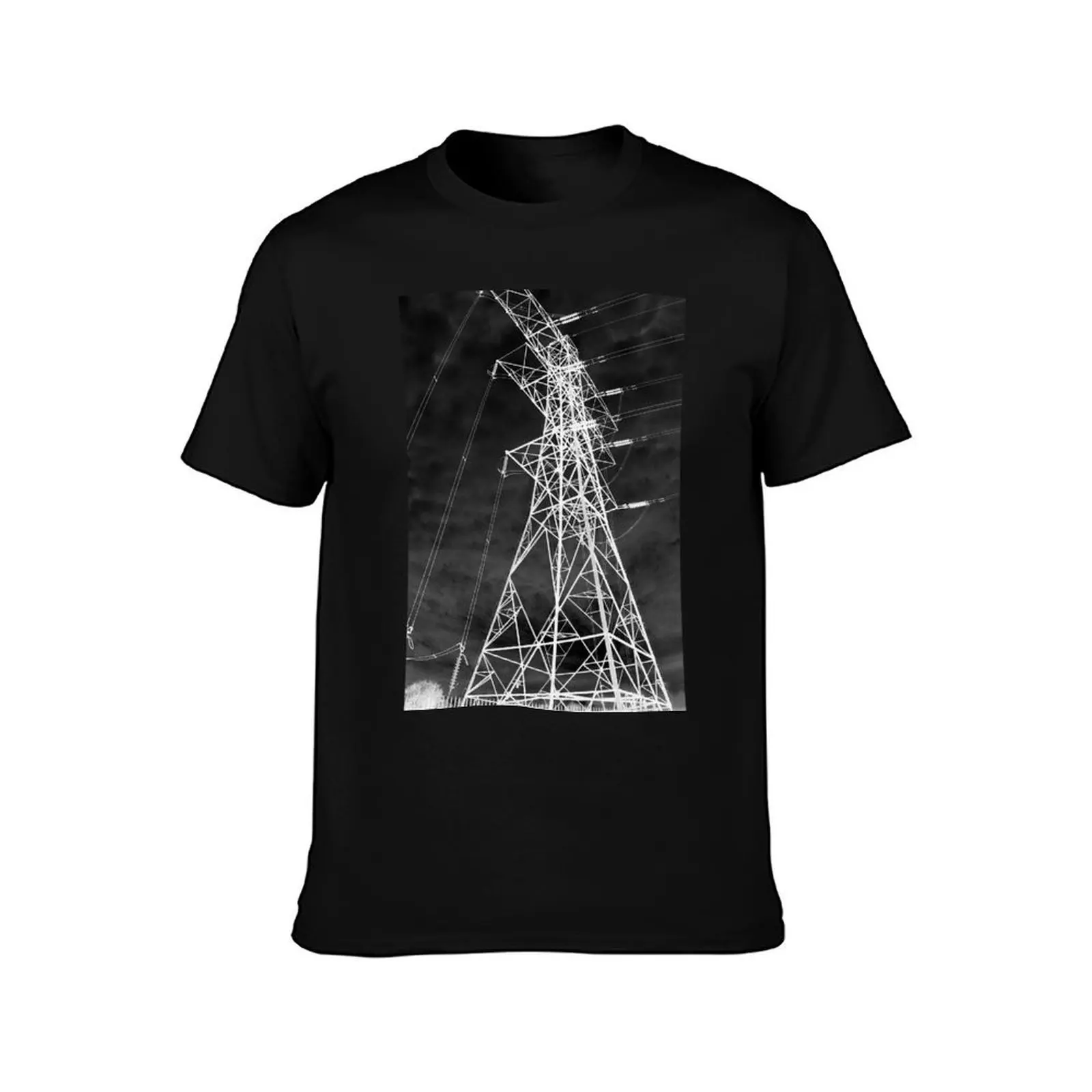 White Pylon T-Shirt, Summer Casual Cotton Tee, Oversized Streetwear Tops, Vintage Graphic Print, Loose Fit Short Sleeve