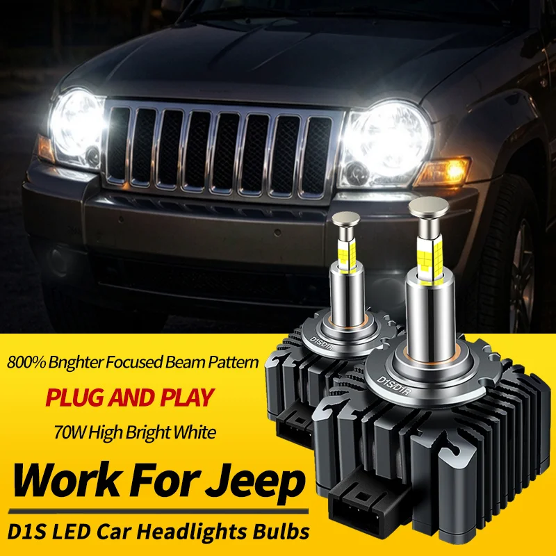 2PCS D1S 70W LED Headlights Bulbs Turbo Lights Canbus For Jeep Grand Cherokee 2008-2013 Xenon HID Replacement Car Accessories
