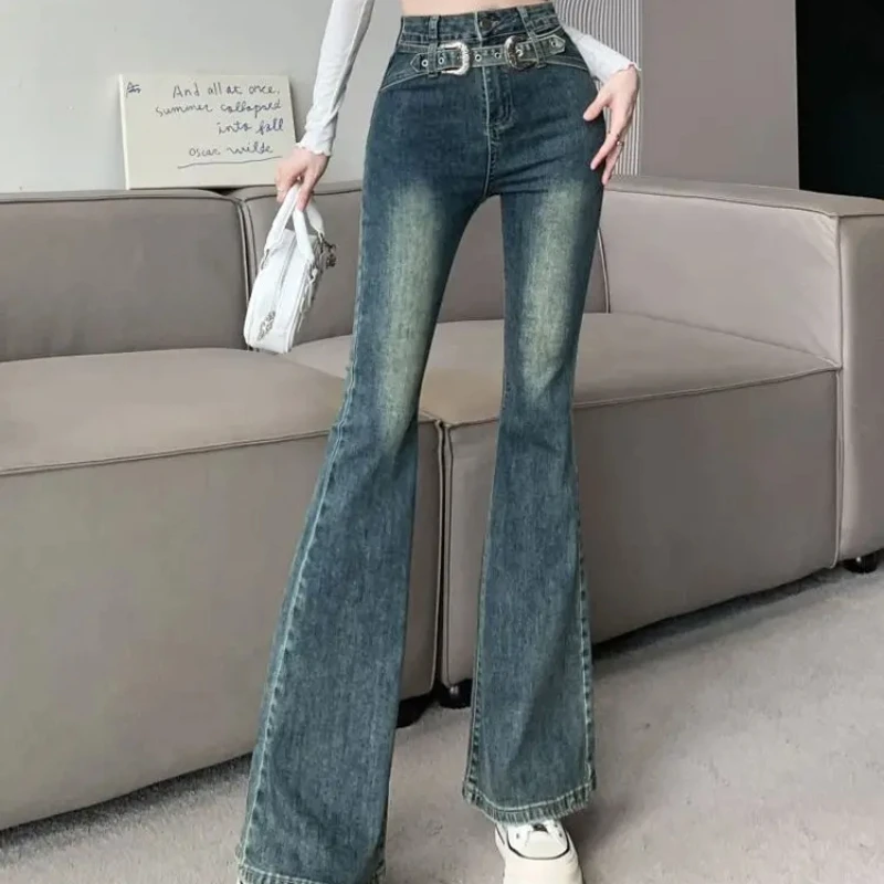 Estiramento vintage queimado calças à venda tendência 2025 barato streetwear calças jeans para mulheres hippie único z xxl das mulheres jeans alargamento