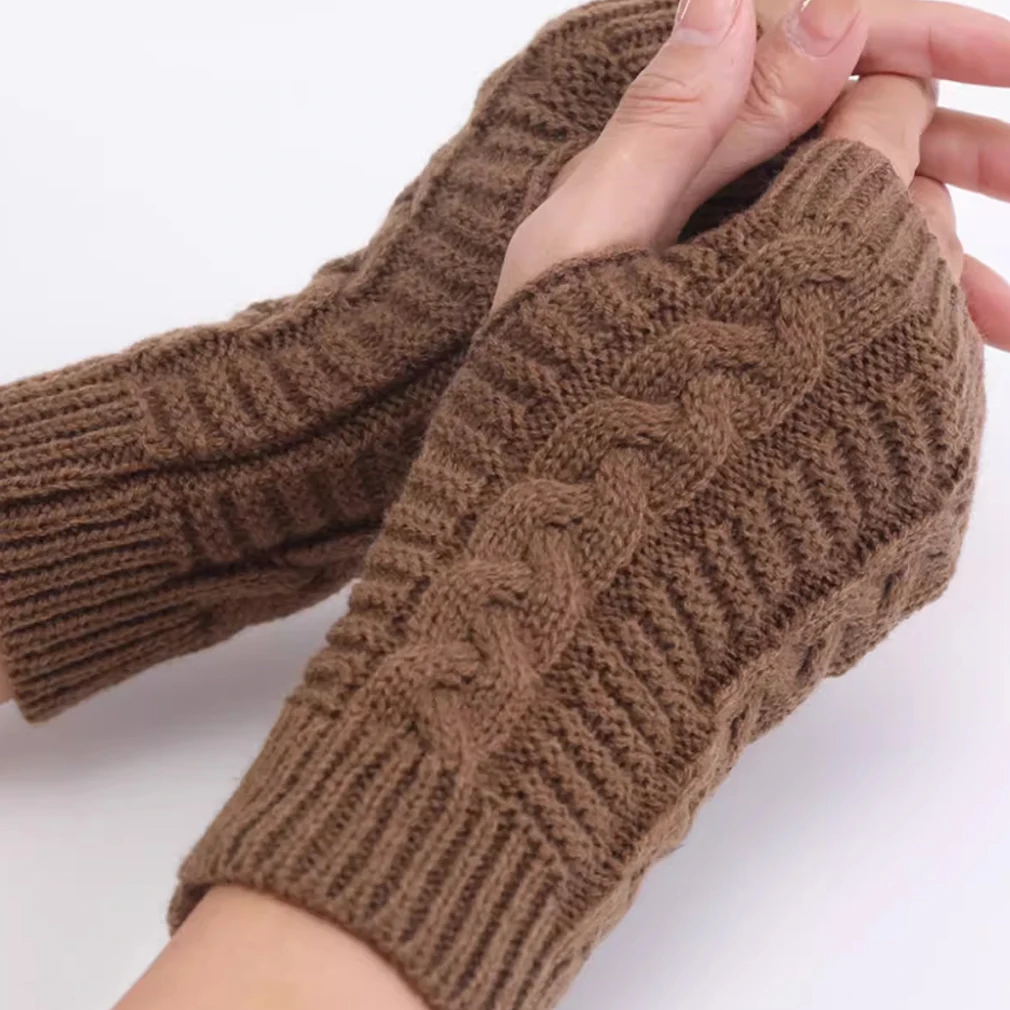 

Women Long Fingerless Gloves Winter Wool Knitting Mitten Knitted Warmer Arm Sleeve Thin Casual Soft Fingerless Unisex Gloves