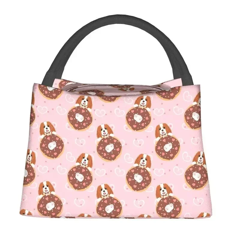 Love Cavalier King Spaniel And Donut Insulated Lunch Bags for Women Cute Dog Cooler Thermal Lunch Box Work Picnic