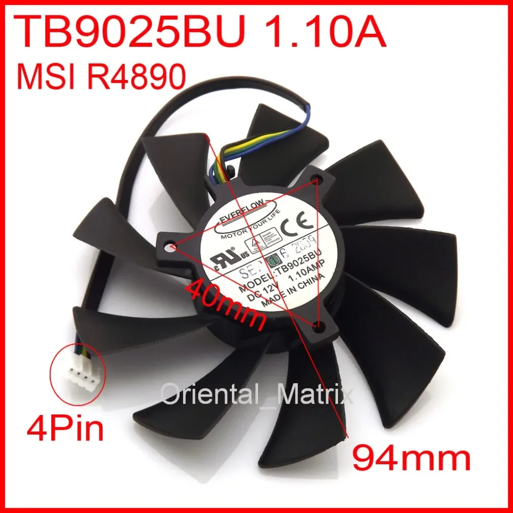 Free Shipping New TB9025BU 12V 1.10A 94mm For MSI R4890 Graphics / Video Card Cooler Cooling Fan 4Pin 4Wire