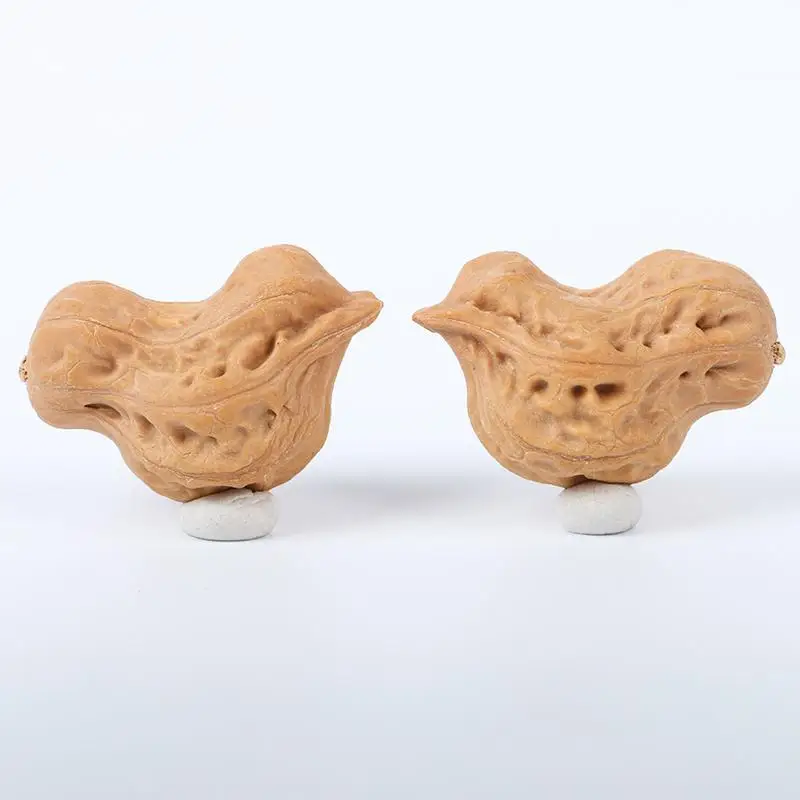 Natural Wenwan Handles Odd-shaped Mini-birds Paired Walnut Original Color Massage Chinese Walnut Gifts for Family and Friends