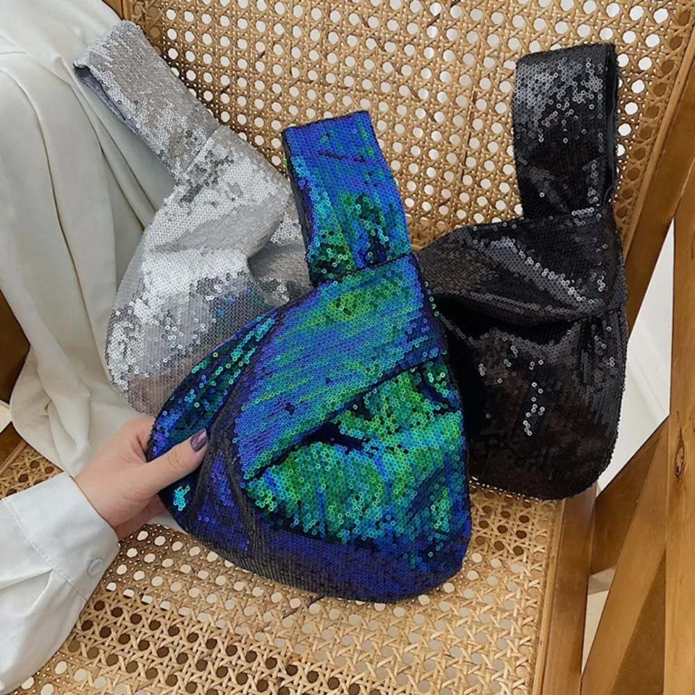 シンプルなグリッターノットリストバッグ韓国スタイルバケットバッグスパンコールハンドバッグ新年ギフト財布トートバッグレディース