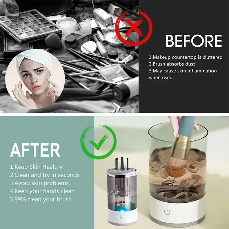 All In One Women Makeup Brush Cleaner USB Port 7000rpm Spin Water Bottle Scrubber Quick-drying Cosmetic Brush Cleaning Tools