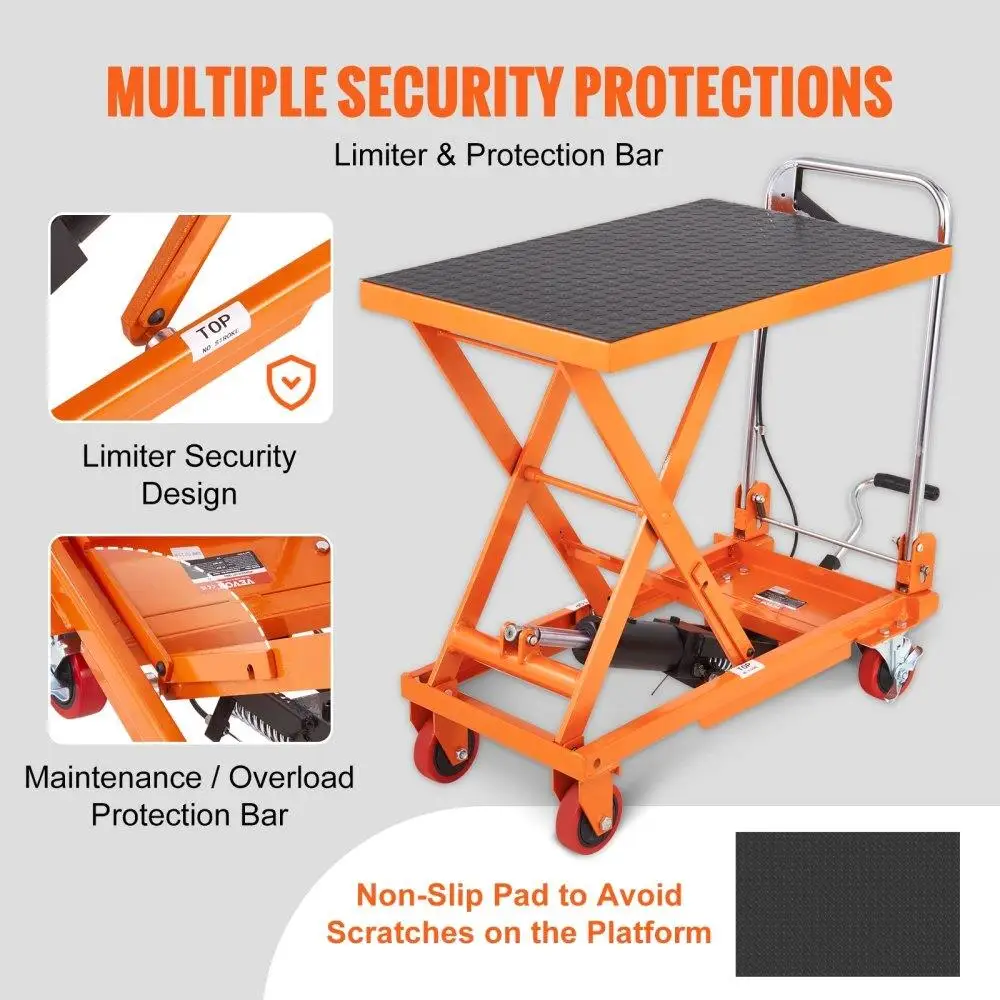 Heavy-Duty 330 lbs Hydraulic Scissor Lift Work Cart with Non-Slip Platform 4-Wheel Industrial Hand Truck 28.5 Inch Lift Height