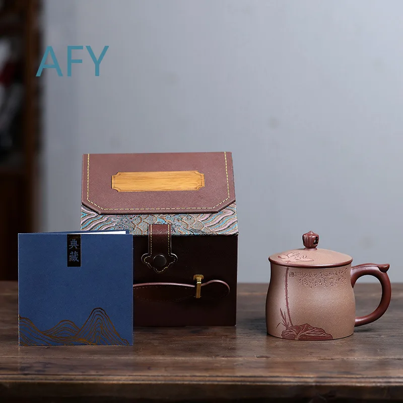 Yixing Clay Tea Cup with Lid for Office Brewing Gift Set Single Handmade Personal Tea Mug with Built-in Filter for Home Use