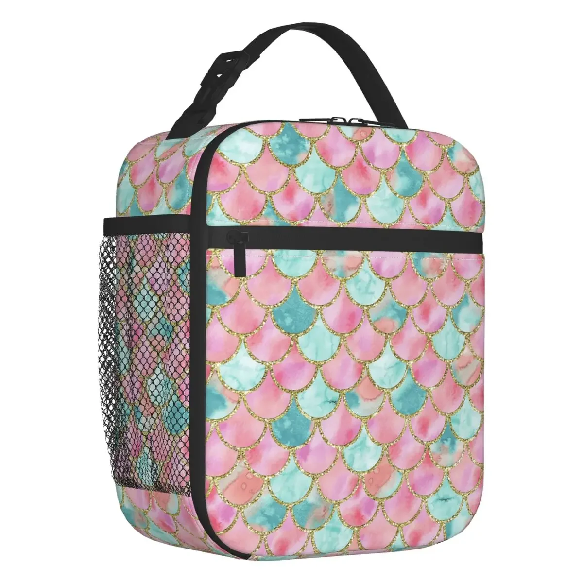 

Mermaid Scales Pattern Thermal Insulated Lunch Bags Women Portable Lunch Tote for School Office Outdoor Storage Food Box