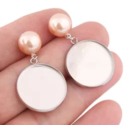10pcs Pearl Earring Post Studs Stainless Steel 20mm Cabochon Earring Base Setting Blanks Diy Jewelry Making Materials