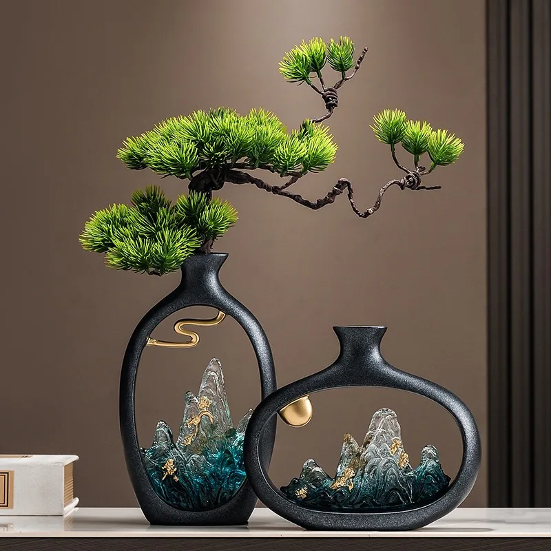 

New Chinese welcome pine vase ornament, living room entrance TV cabinet, Bogu rack ornament, office housewarming gift