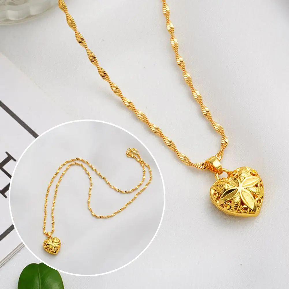 Genuine Love Heart Gold-Plated Wave Link Necklace Exquisite Fashion Jewelry For Romantic Occasions With Free Shipping Worldwide